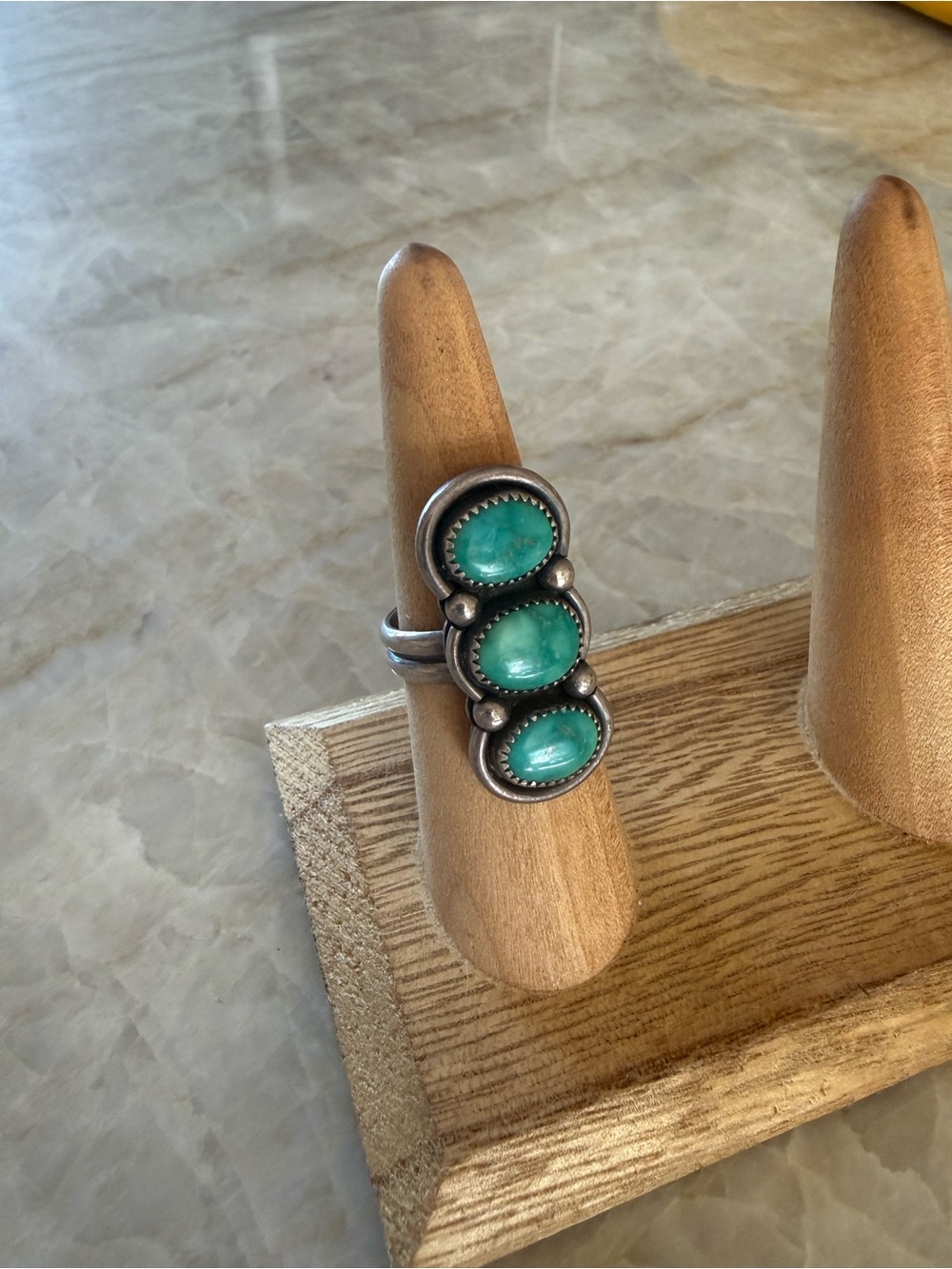 Sterling Silver Green Turquoise Triple Stone Ring